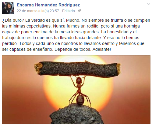 Publicación en Facebook de Encarna Hernández