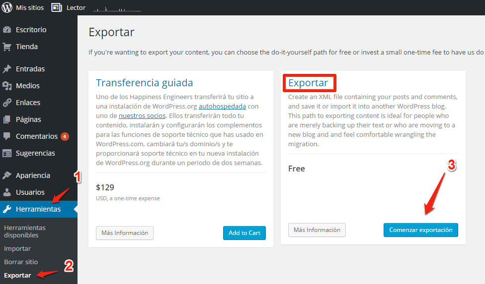 Exportar WordPress